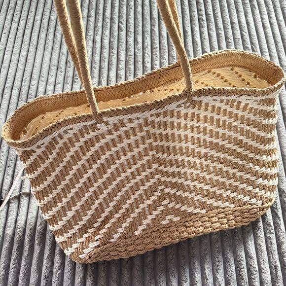 Straw Woven Large Double Handle Beach Picnic Tote Bag - Picture 2 of 9